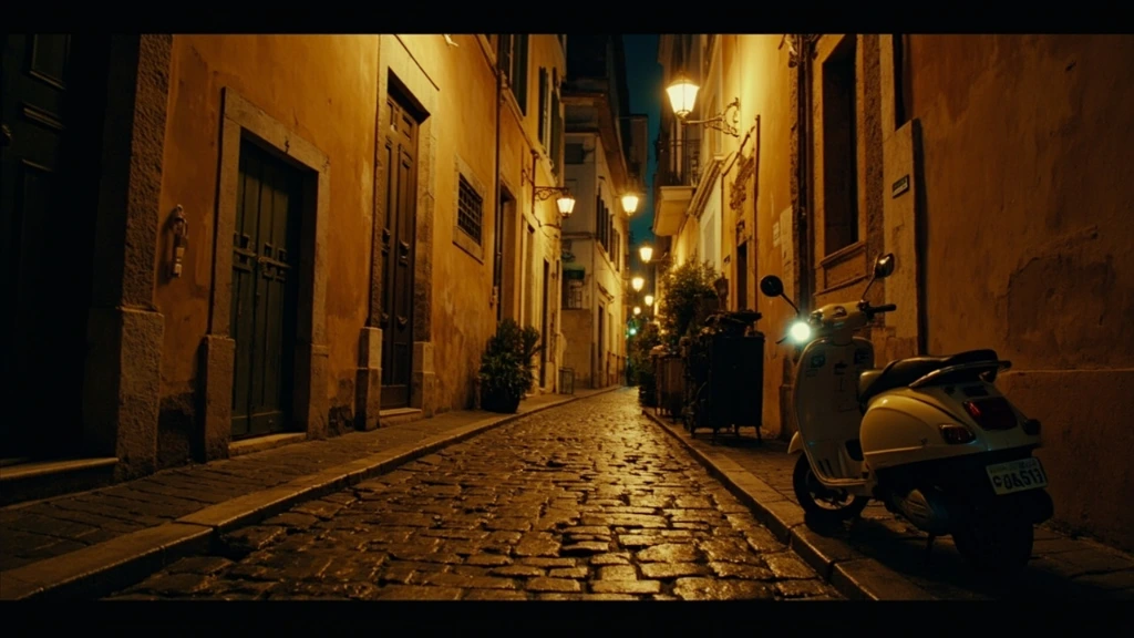 Rome streets at dusk, the way they appear in classic Italian cinema