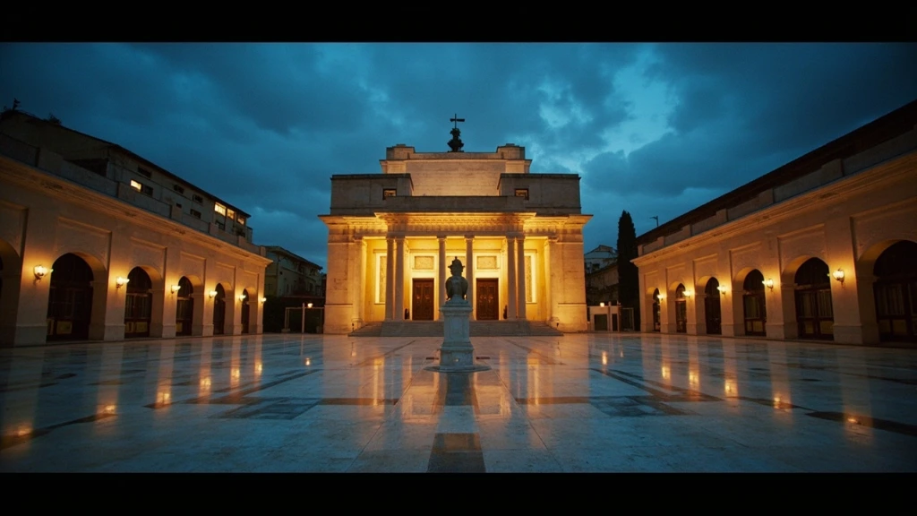 EUR's rationalist architecture at dusk