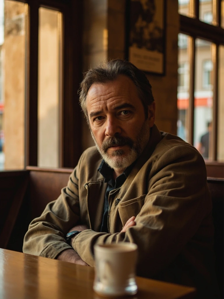 Paolo Sorrentino photographed in a Roman café