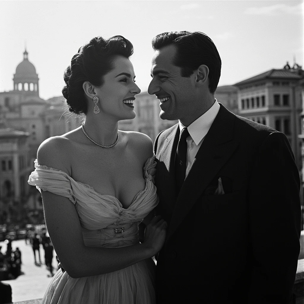 Gregory Peck and Audrey Hepburn on the Spanish Steps in Roman Holiday, 1953