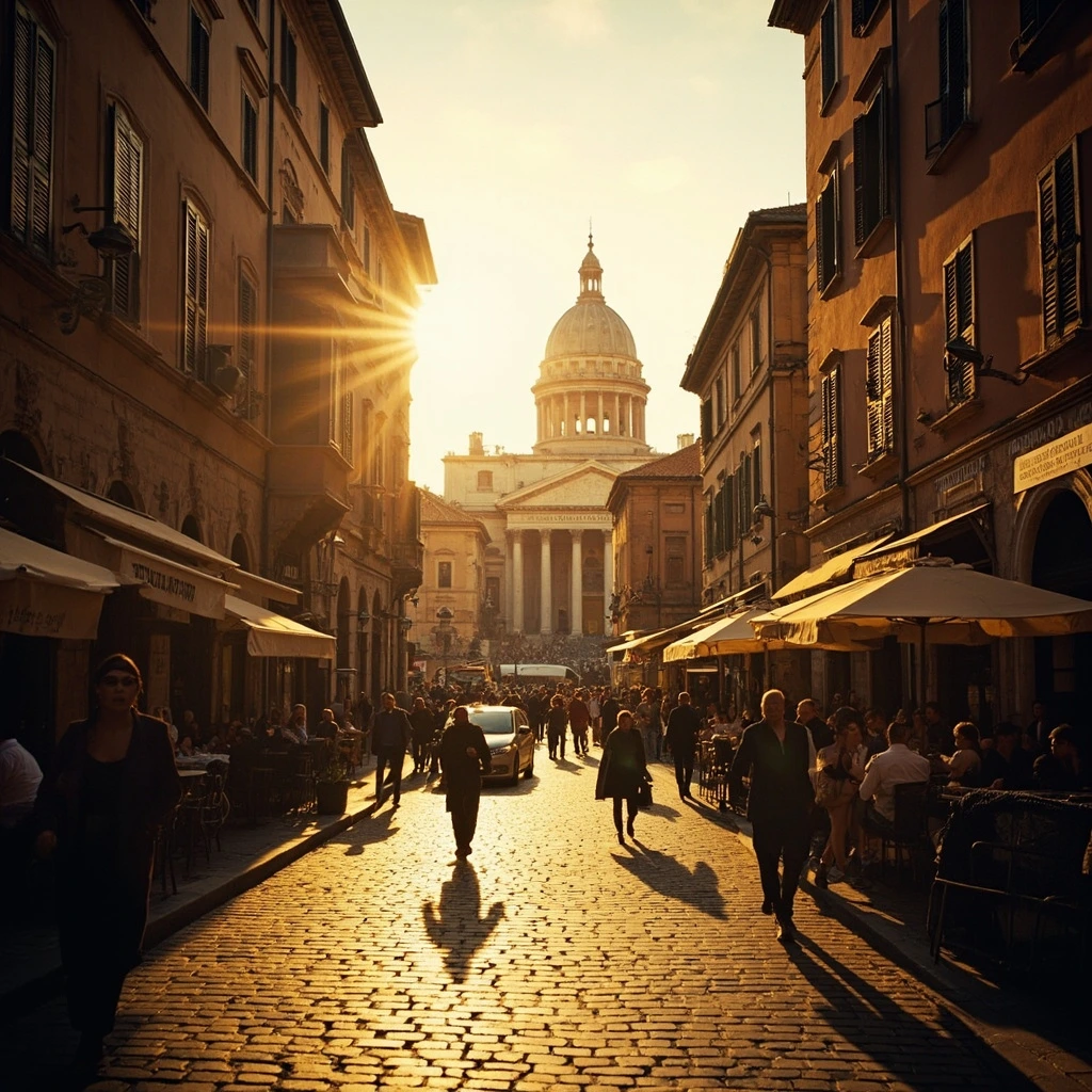 Pantheon and Piazza della Rotonda in Centro Storico at golden hour